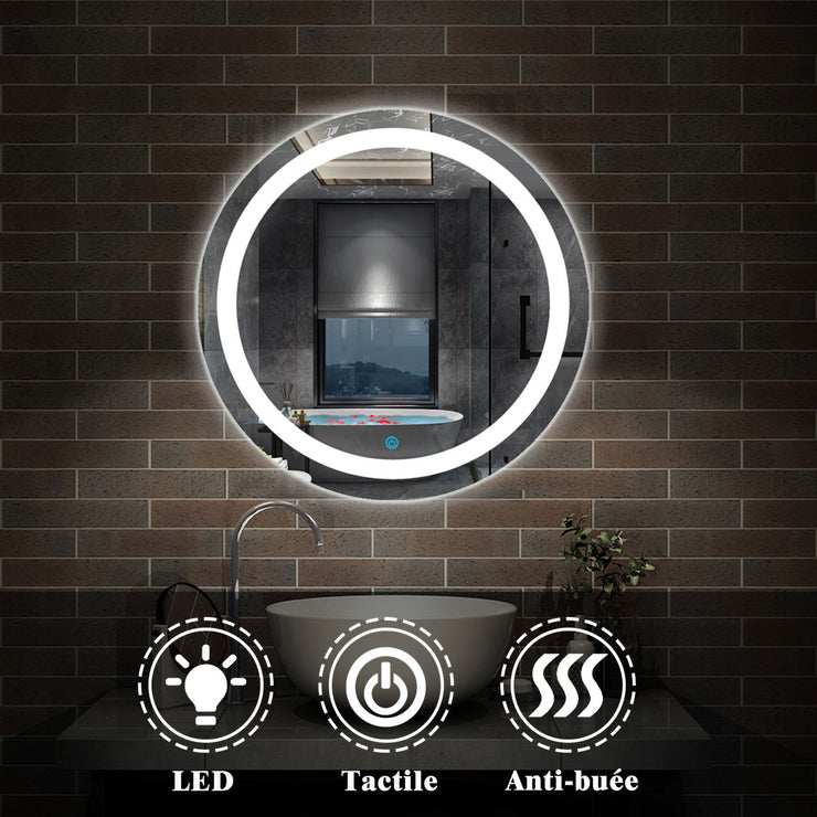 Miroir Salle De Bain Rond Diamètre:60cm Anti-buée