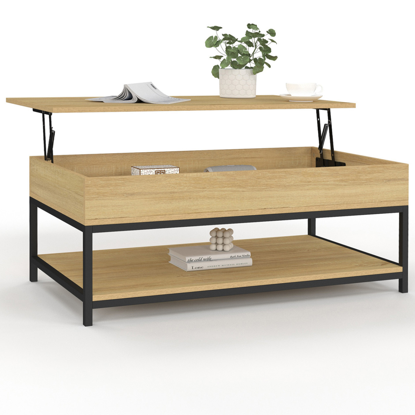 Idmarket - Table Basse Plateau Relevable Intégral Rectangulaire Detroit Et Étagère Inférieure Design Industriel