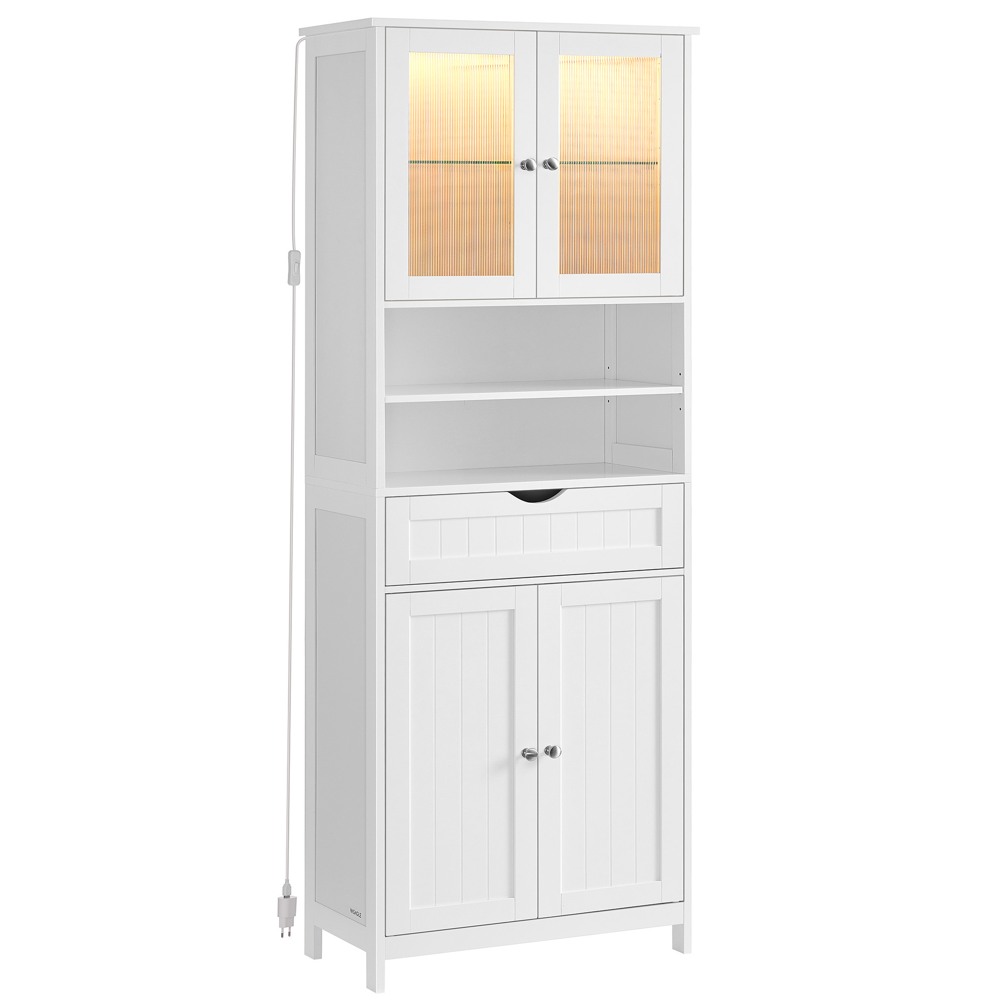 Vasagle – Meuble De Rangement Salle De Bain Avec Éclairage – 2 Placards