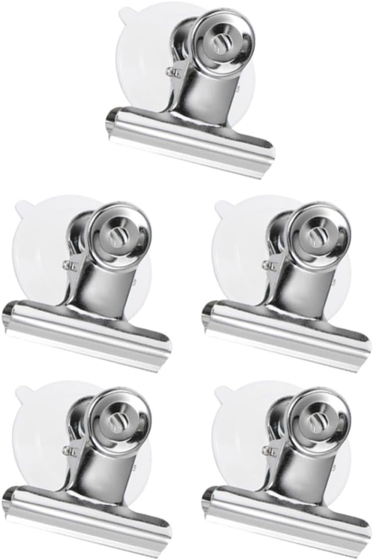 Lot de 5 pinces à ventouse en acier inoxydable et PVC, fixation adhésive, argenté