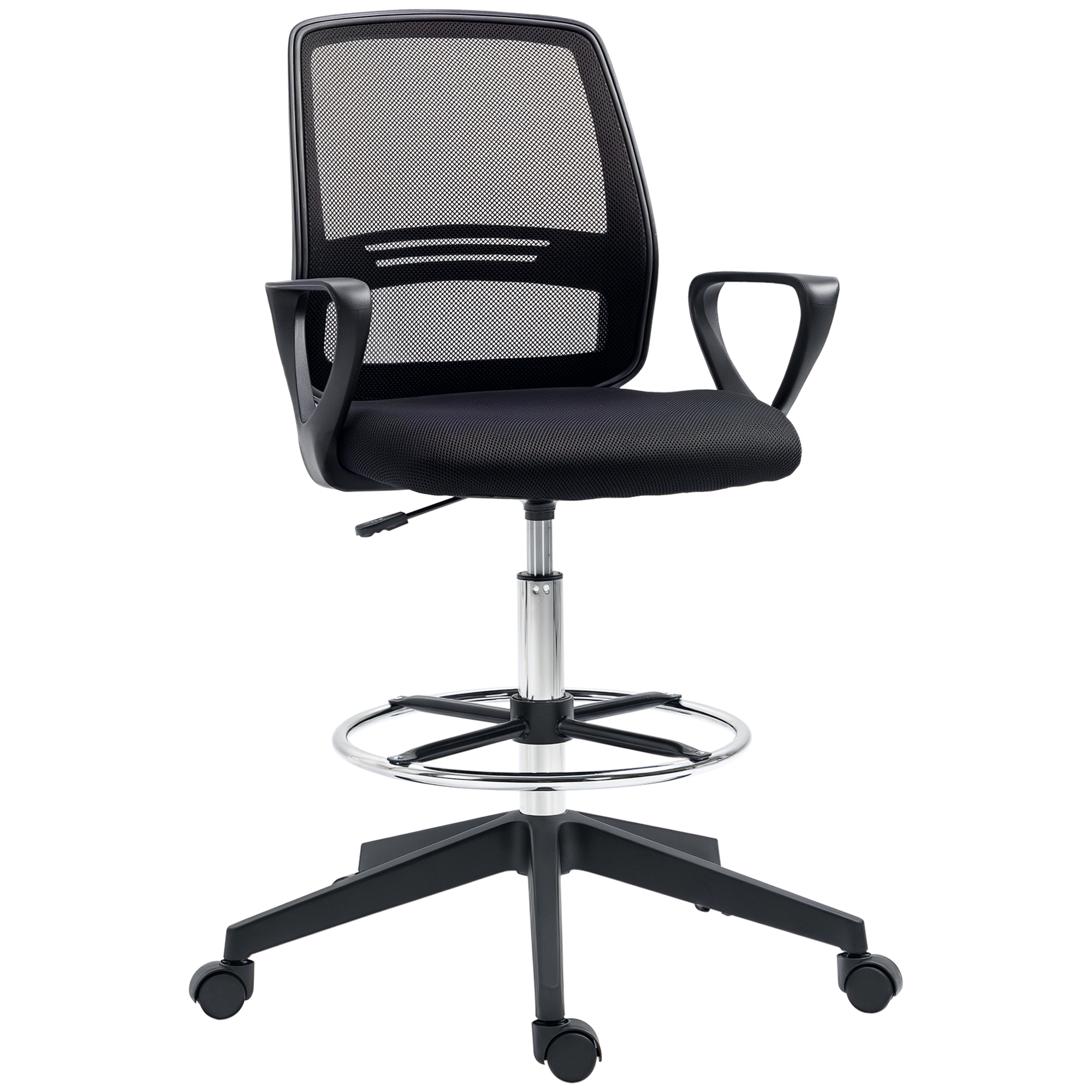 Vinsetto - Bürostuhl Ergonomischer Schreibtischstuhl Mit Armlehnen Und Verstellbarer Fußring, Höhenverstellbarer Drehstuhl Mit Netzbespannung Schwarz