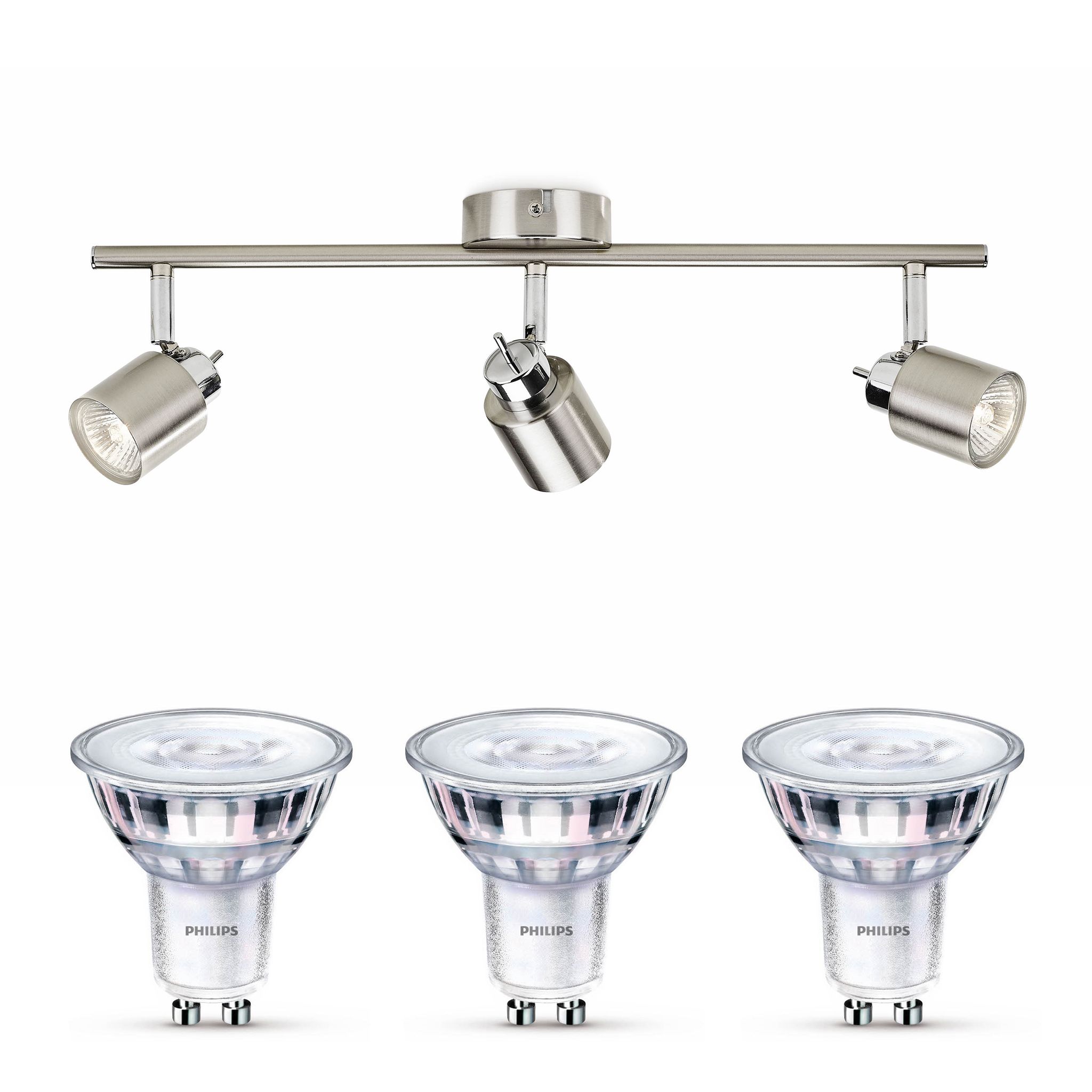 Philips Meranti Aufbauspot Mit 3 Lichtpunkten Gu10 (mattchrom) - Philips Led Gu10 50w Scene Switch