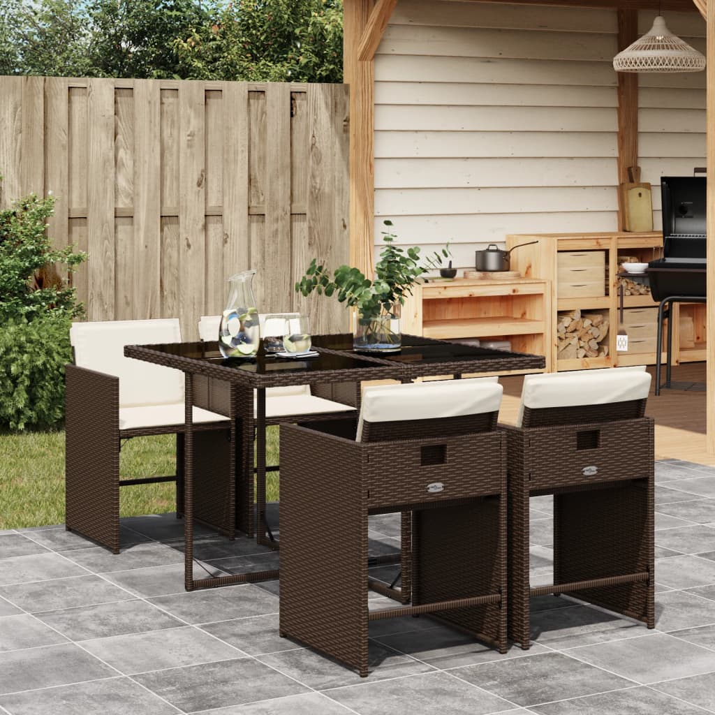 Ensemble À Manger De Jardin 5 Pcs Et Coussins Marron Poly Rotin - Vidaxl