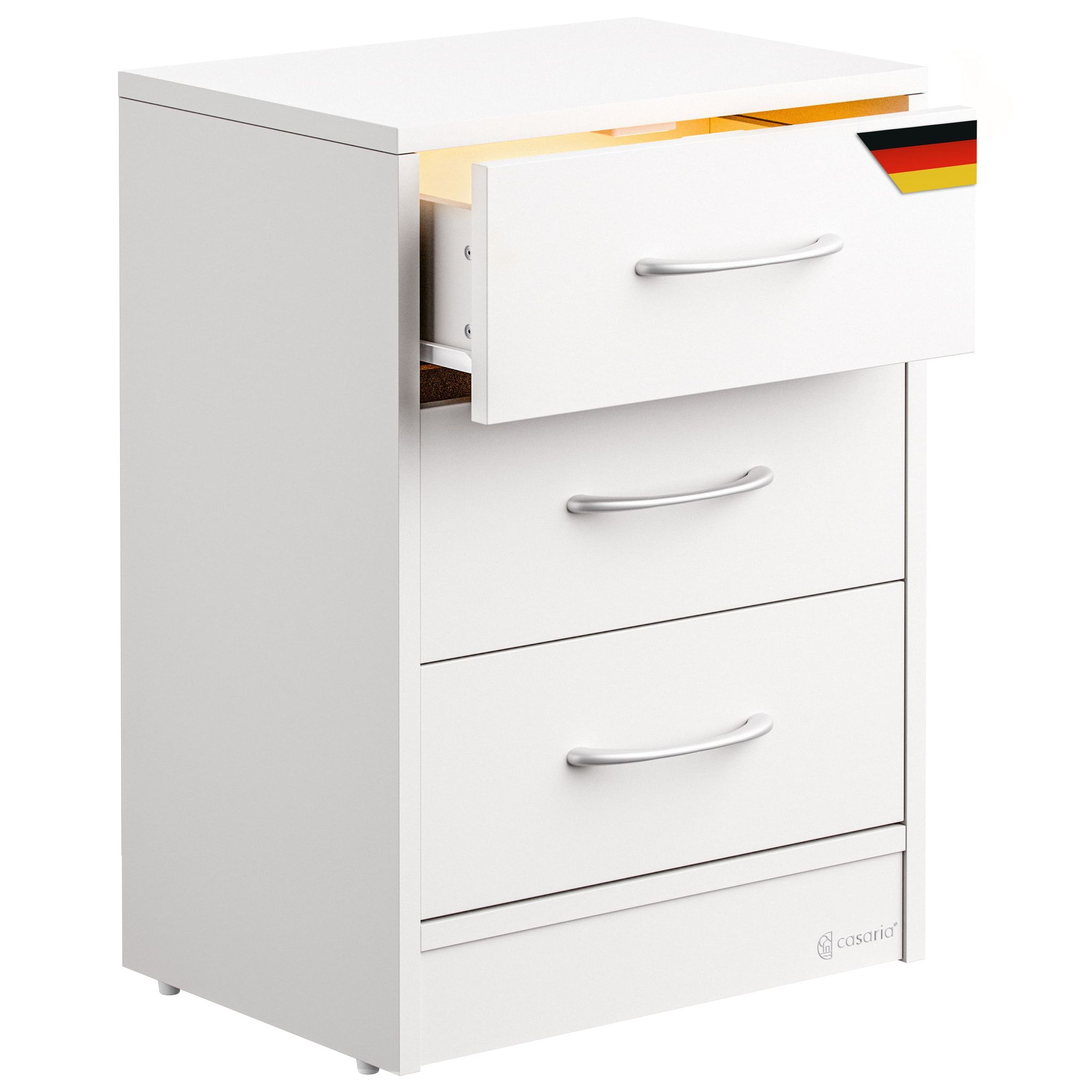 Nachttisch Eloise 3 Schubladen Kabelführung Wandbefestigung Boxspringbett Schlafzimmer Nachtschrank Nachtkonsole Nachtkommode Holz 54x39x28cm Weiß Led - Casaria