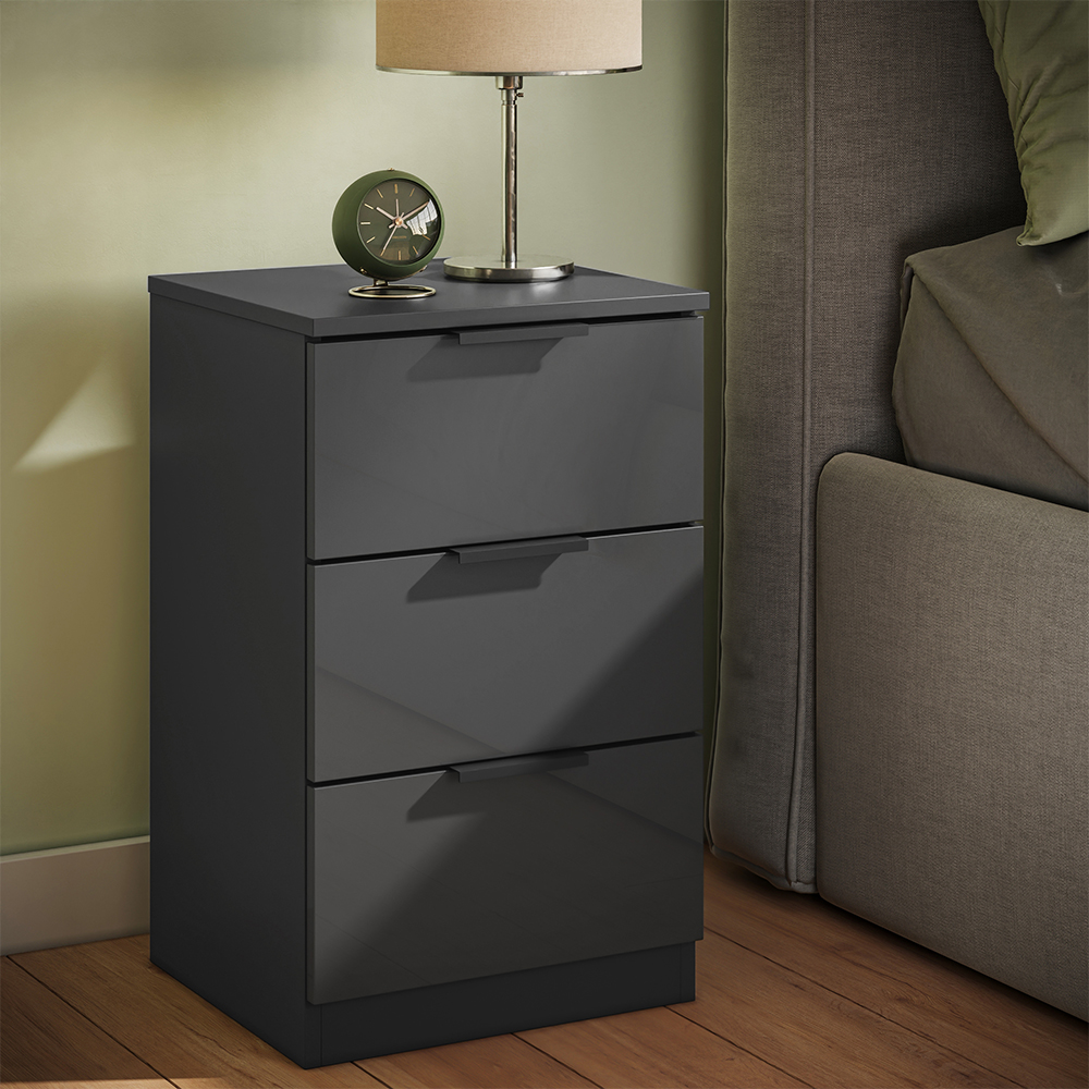 Nachttisch Fino, Schwarz Hochglanz, 37.6 X 61.8 Cm Mit 3 Schubladen, Vicco