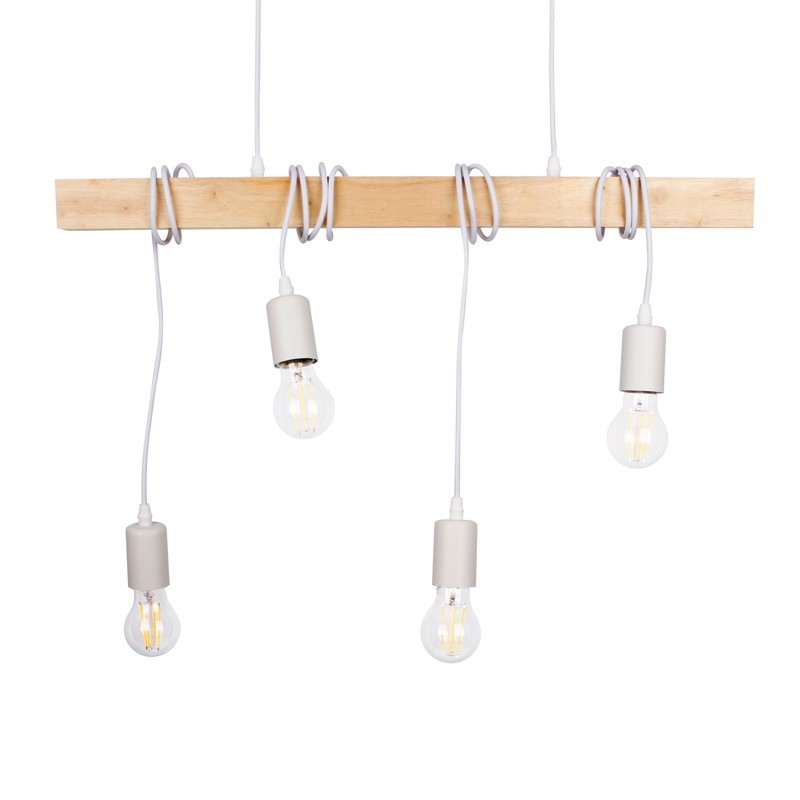 Barcelona Led - Suspension Vintage En Bois 'otto' - 4 X E27 - Blanc