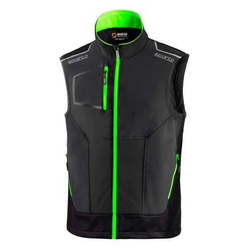 Sparco Tech Light Weste Illinois Funktionsweste Dunkelgrau/fluoreszierendes Grun Gro E Xl Mit Verstarkungseinsatzen Und Gut Sichtbaren Streifen