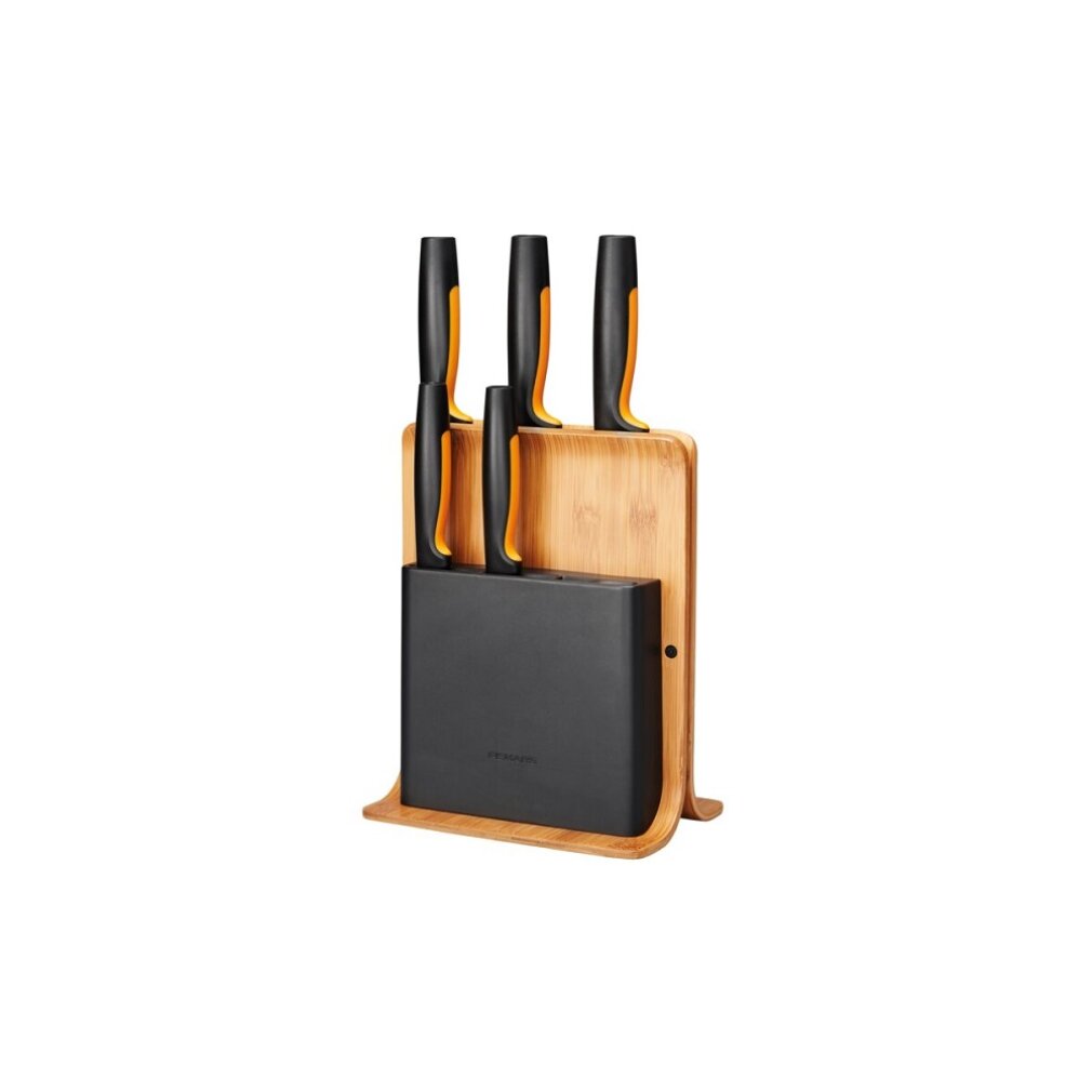Fiskars Schwarz - 1057552 Functional Form Messerblock Mit 5 Messern, Bambus