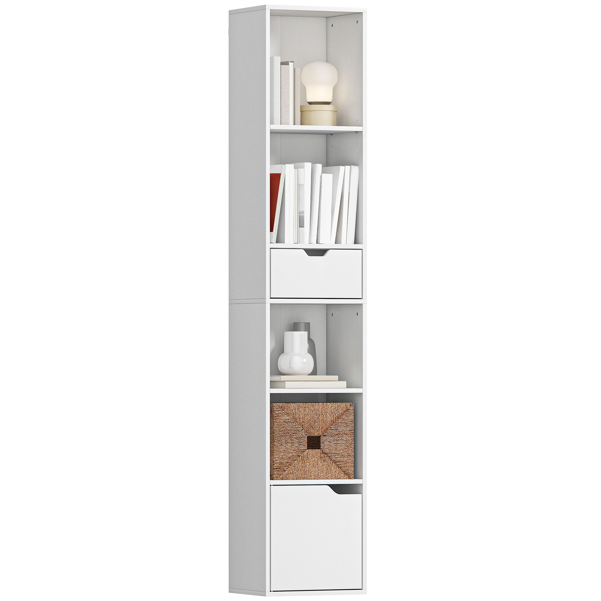 Homcom – Bibliothèque Blanche 30 X 24 X 158 Cm – 4 Étagères Ouvertes