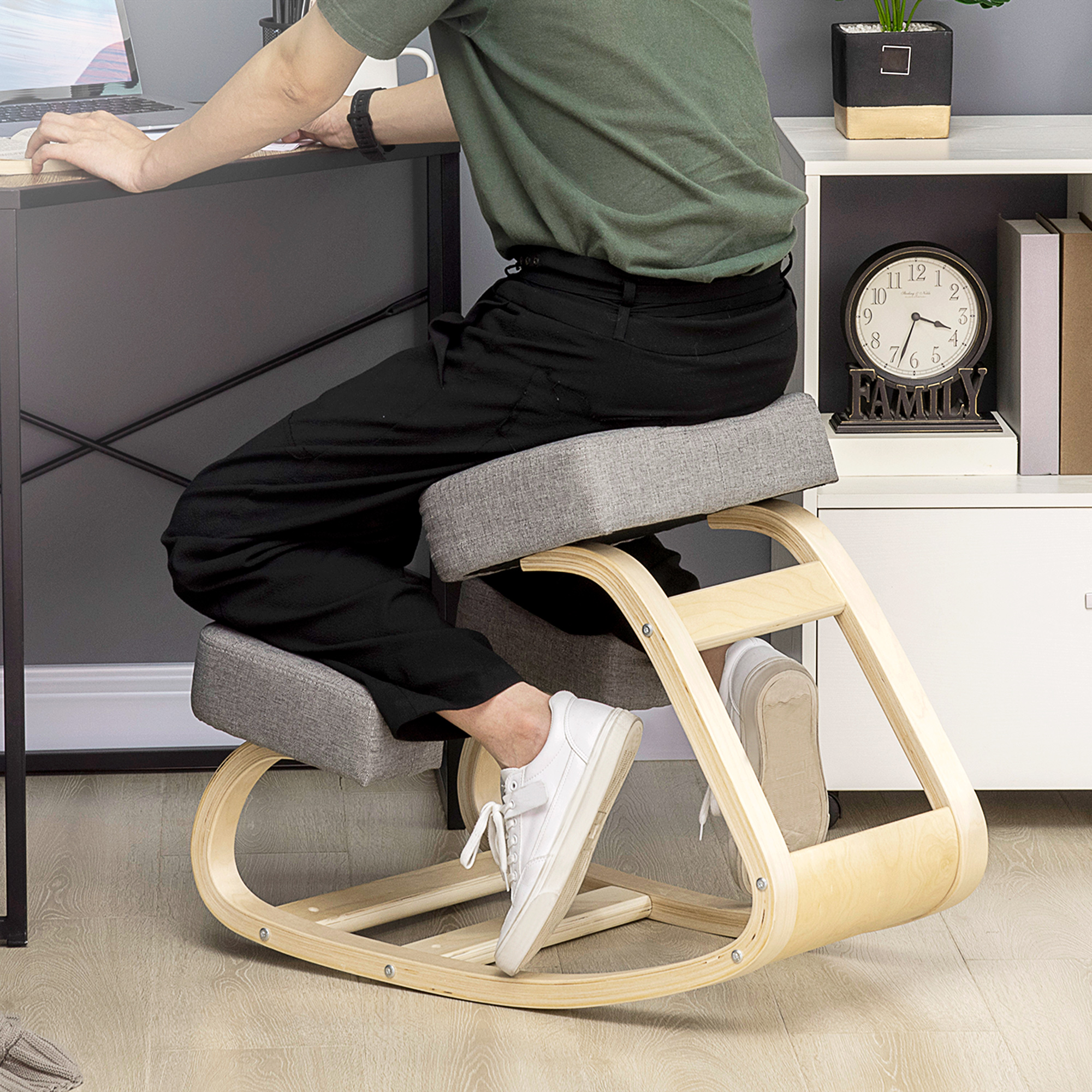 Chaise À Genoux, Tabouret Ergonomique, Tabouret Rembourré Pour Une Posture Saine, Bois De Bouleau, Capacité De Charge 120 Kg, Gris