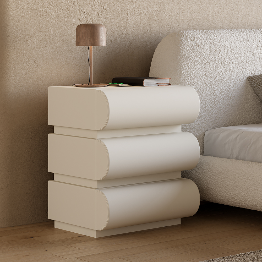 Humply Table De Chevet En Cuir Blanc Avec Chargeur Sans Fil Et