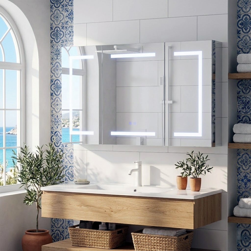 Armoire De Toilette Led 3 Portes 100x60 Cm - Meuble Miroir Salle De