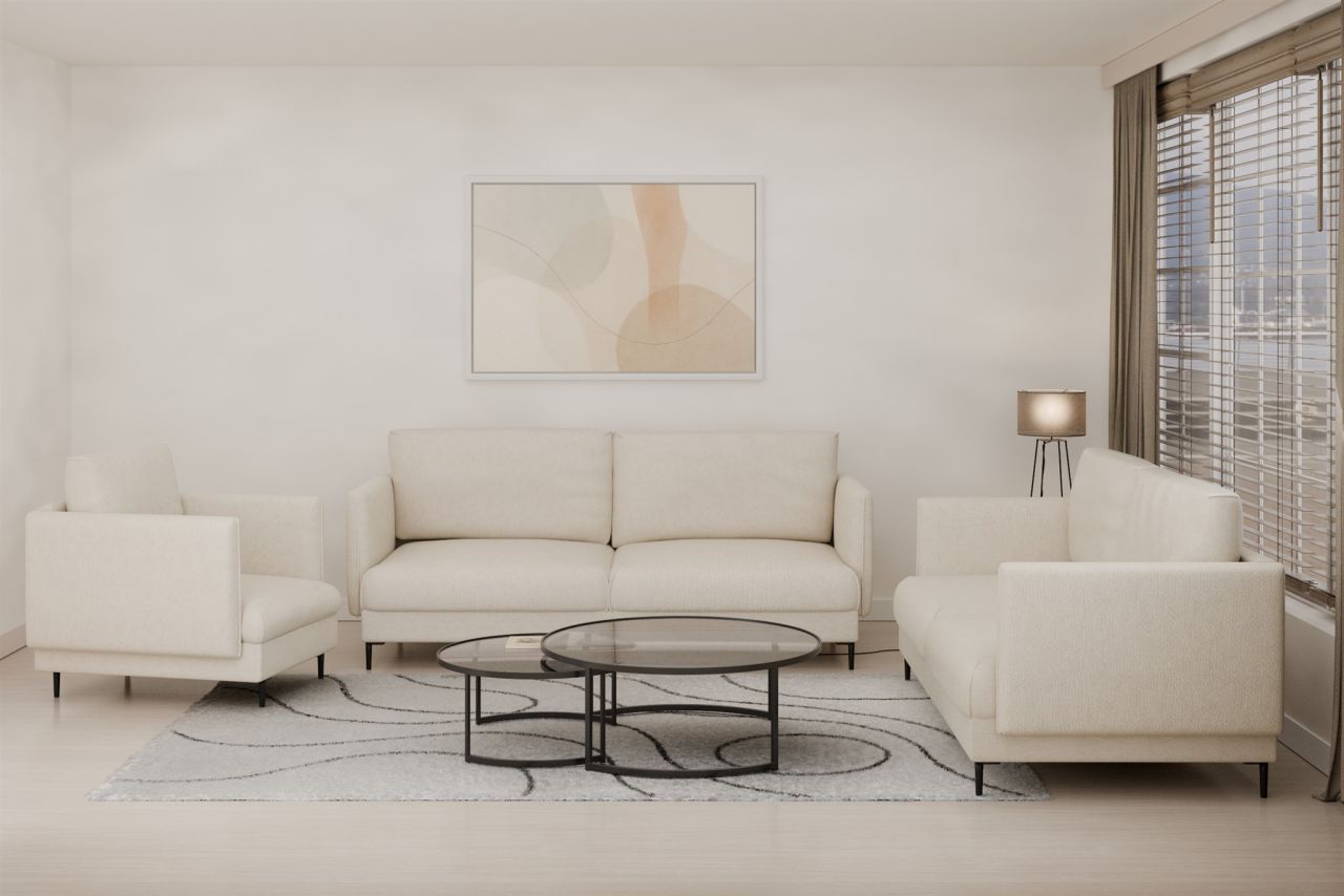 Fun Moebel Sofaset Designersofas Helmer 3-2-1 Stoff Vibe Creme - Image 2