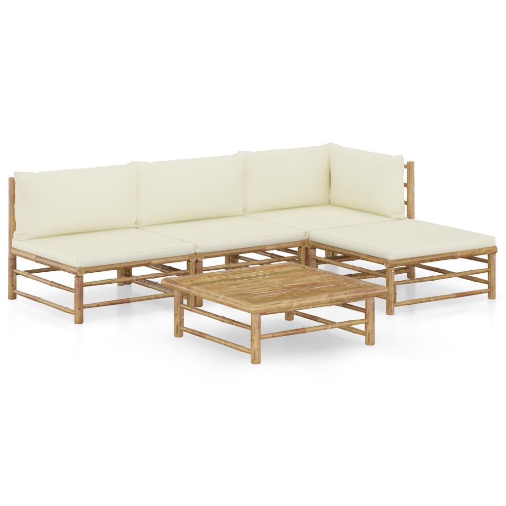 Vidaxl - Salon De Jardin 5 Pcs Avec Coussins Blanc Crème Bambou