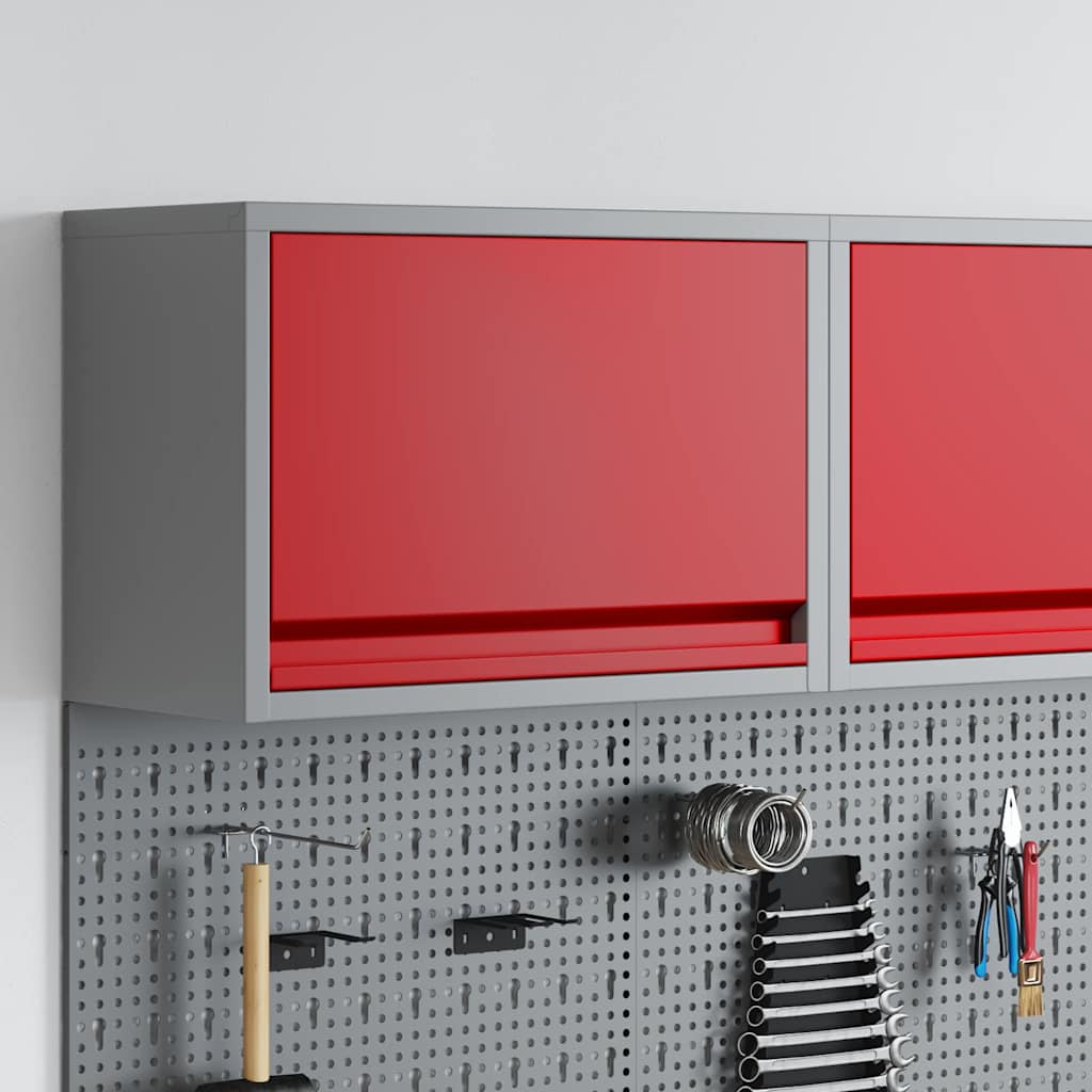 Armoire à outils avec tiroirs et étagères en acier et bois d'ingénierie, rouge et gris, 50 x 25 x 35 cm, charge 20 kg
