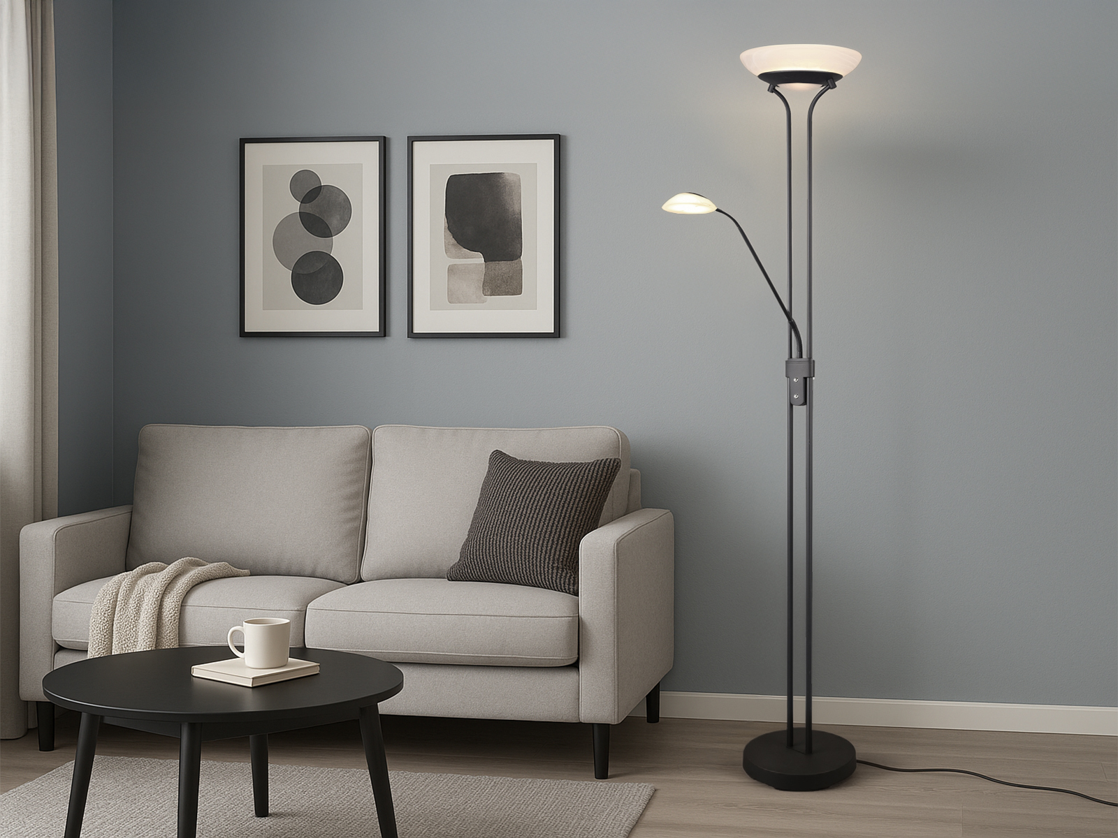 Led Deckenfluter Orson Schwarz Mit Leselicht, Dimmbar Flexibel - 180cm