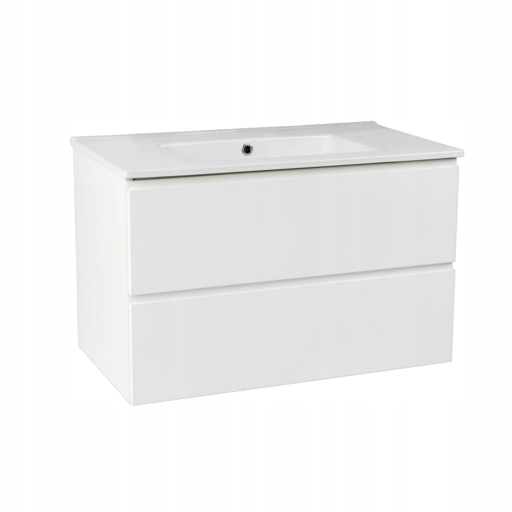 Stamar Weißer, Wandhängender Badezimmerschrank – 80 Cm – 2 Schubladen – Hochglanzoberfläche – Soft-close-mechanismus