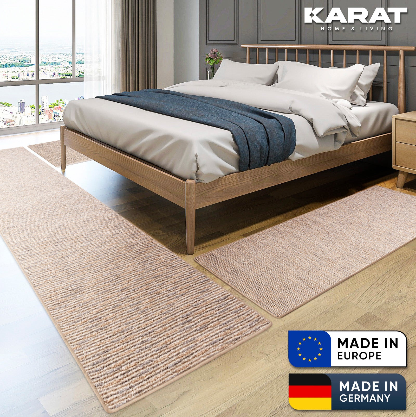 Descente De Lit Geneva Beige 1 Tapis 80 X 300 Cm + 2 Tapis 80 X 150 Cm