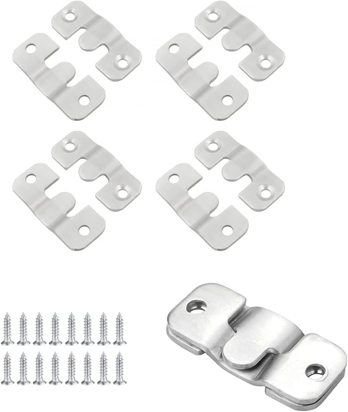 Crochets de suspension emboîtables pour cadre photo, miroir ou tête de lit, acier argenté, lot de 8 avec 16 vis