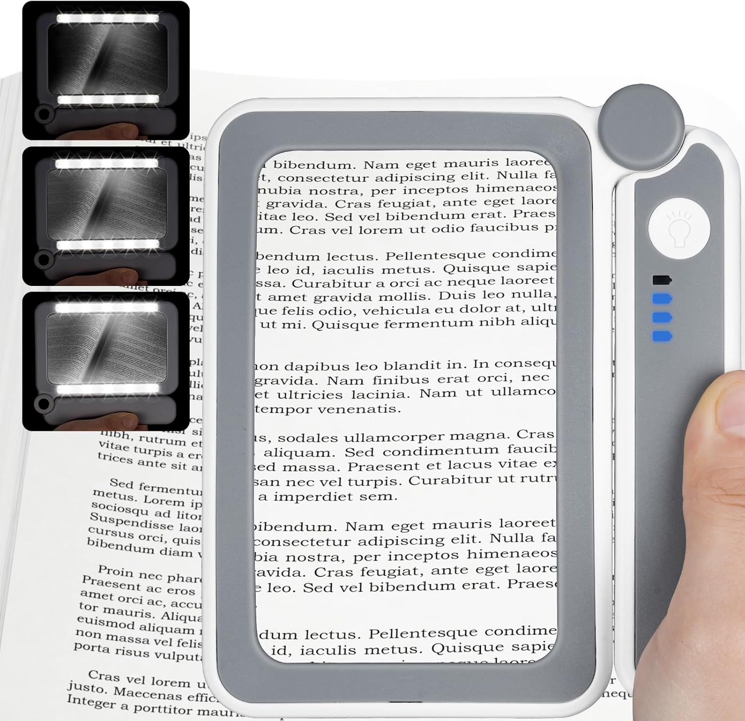 Loupe de lecture pliable avec 10 LED, verre convexe double couche anti-rayures, poignée ajustable, rechargeable USB-C