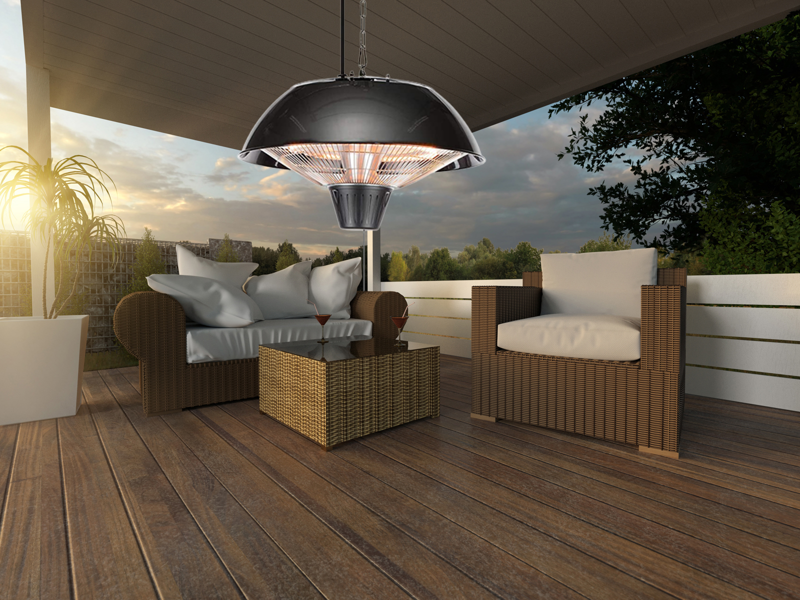 Tristar Schwarz - Halogen Terrassen Deckenheizstrahler 1500W 360˚ Wärmeabstrahlung Ip34
