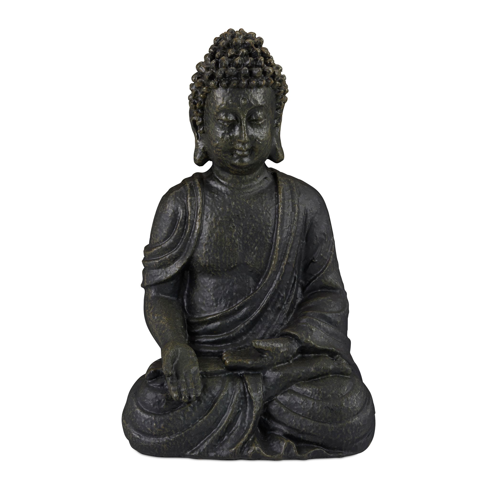 Relaxdays - Buddha Ornament Sitting 30 Cm High, Garden Decorative Figurine Weatherproof, Frost-proof, Dark Grey