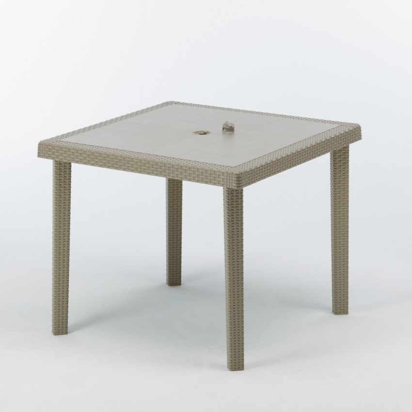 Grand Soleil – Table De Jardin Carrée 90x90 Cm En Polyrotin Beige