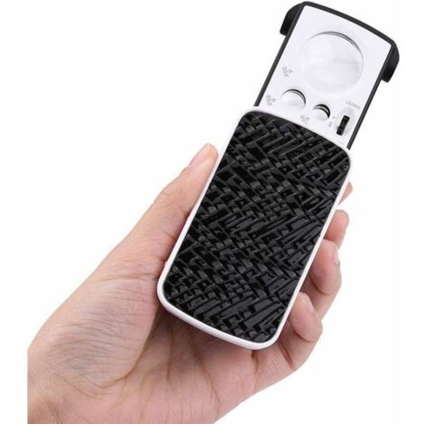 Loupe de lecture portable avec LED et UV, grossissements 30x 60x 90x, lentilles 25/12/8 mm