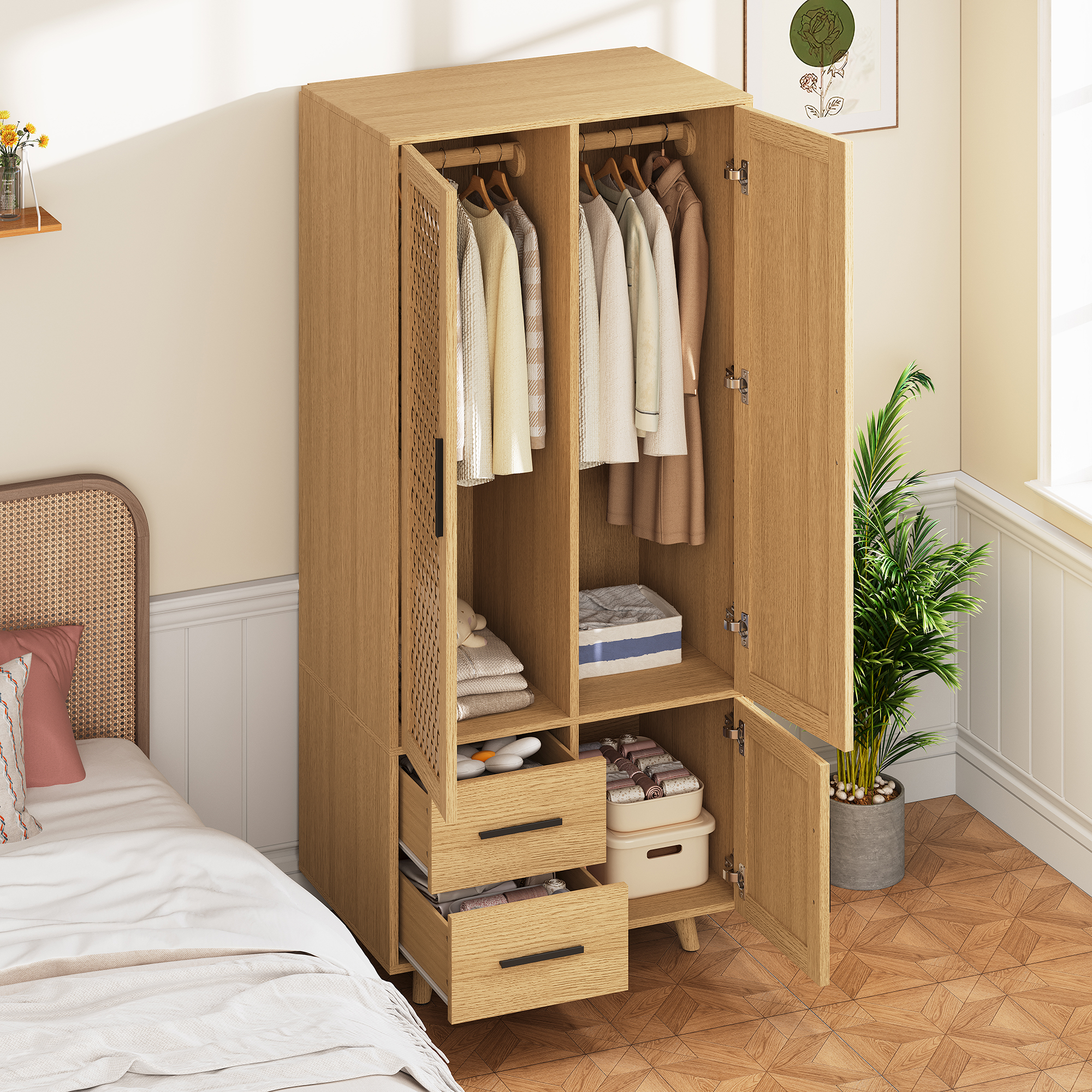Armoire De Chambre 80×52×166 Cm – Style Bohème – Bois Chêne – Portes