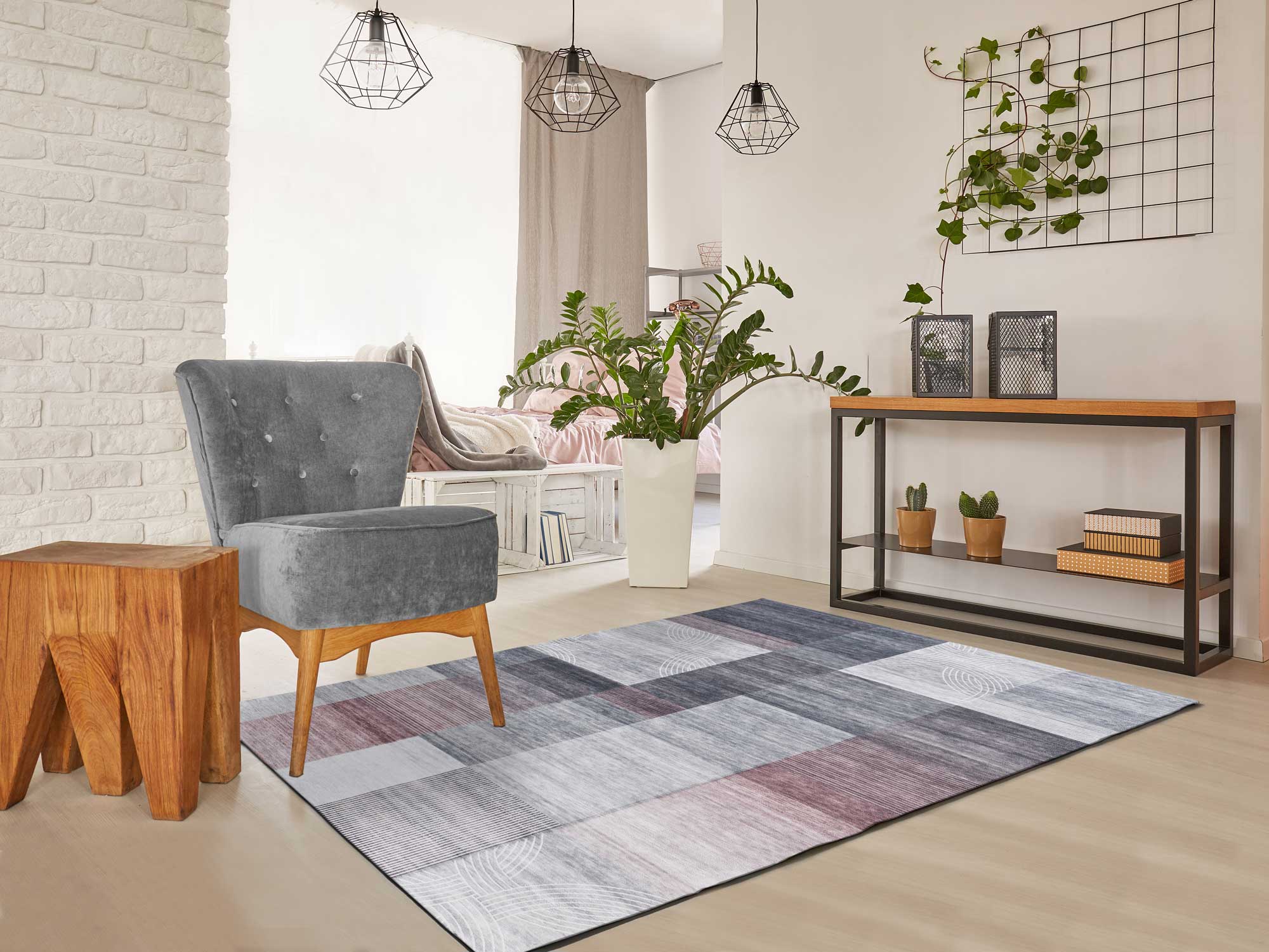 Atticgo - Tapis Géométrique Imprimé Class 91 Gris 140x200 Cm