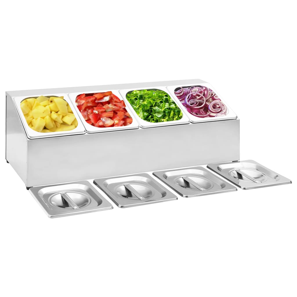 Vidaxl Grau Gastronorm-Ständer Mit 4 Gn 1/6 Behältern Edelstahl 137610