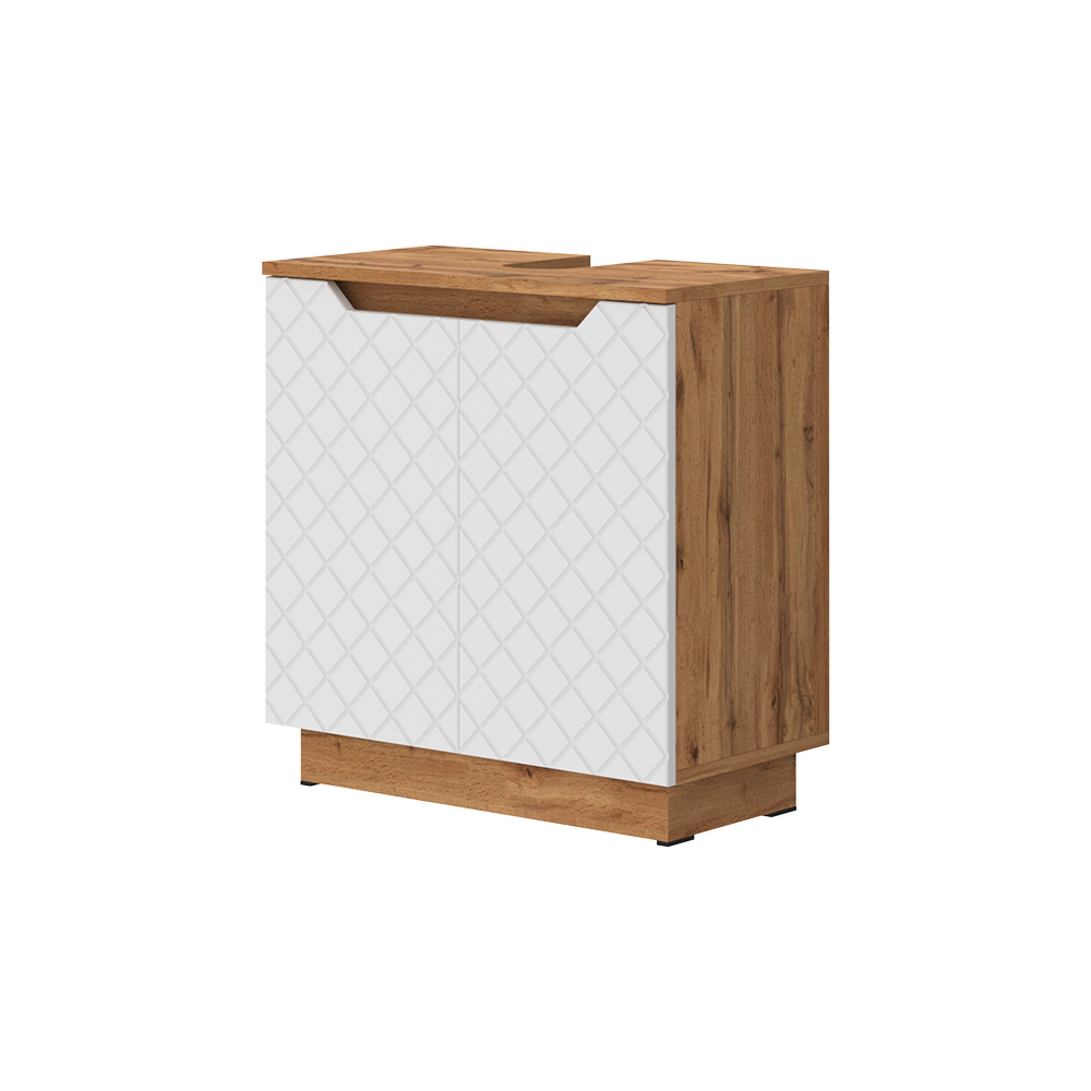 Waschbeckenunterschrank Lotta, Eiche/weiß Mit Kachelstruktur, 59.8 X 62.1 Cm Mit 2 Türen, Vicco