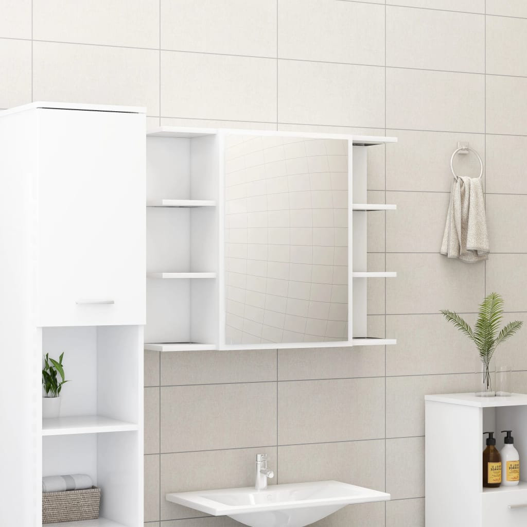 Vidaxl Weiß Bad-Spiegelschrank 80X20,5X64 Cm Holzwerkstoff