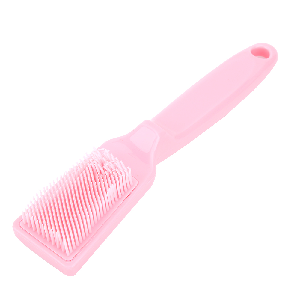 Brosse à légumes ergonomique rose en PP, poils doux, 17,5 x 3,5 cm, trou de suspension