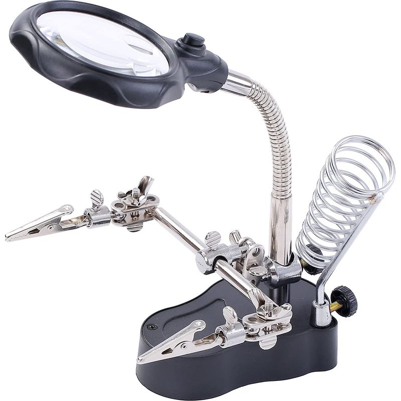 Loupe sur support mains libres, grossissement 3x et 5x, lentilles 65 et 17 mm, pinces crocodile, FOCTRO