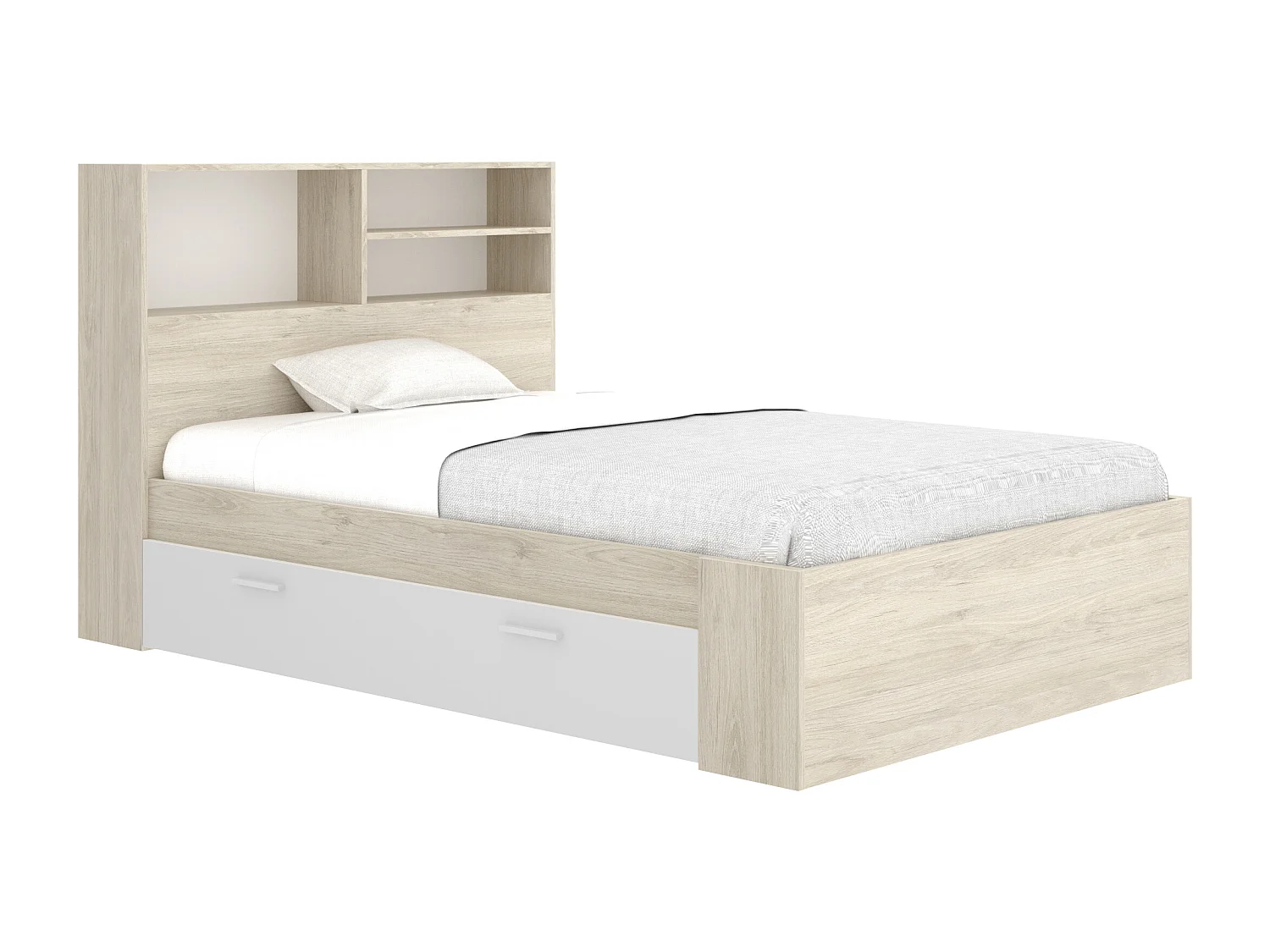 Vente-unique - Lit 120 X 190 Cm Avec Rangements - Coloris : Naturel Et