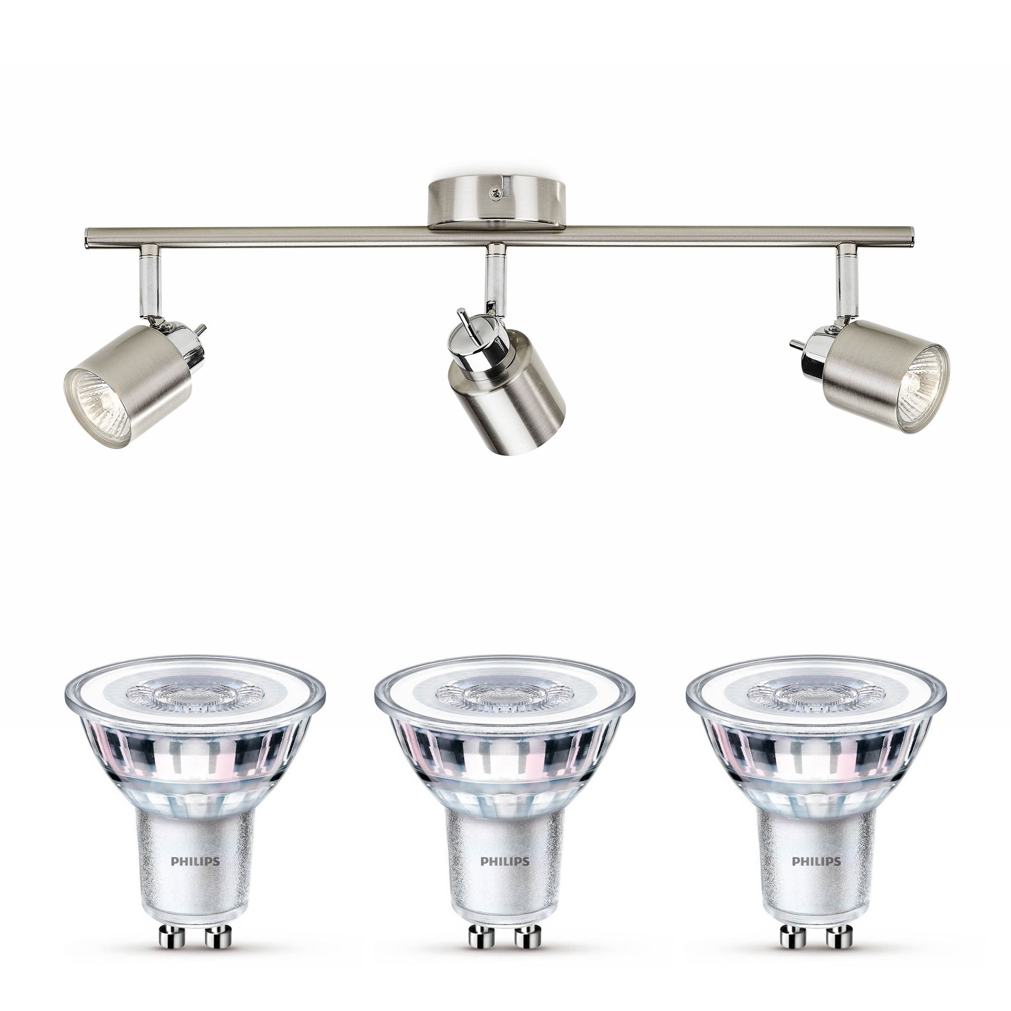 Philips Meranti Aufbauspot Mit 3 Lichtpunkten Gu10 (mattchrom) - Philips Led Gu10 50w Nicht Dimmbar