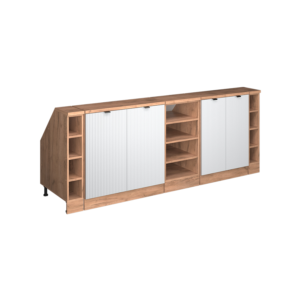 Küchenschrank Für Dachschrägen R-line, Weiß Riffel, 210 Cm 5er Set Schrankkorpuss 60 Cm Tiefe, Vicco