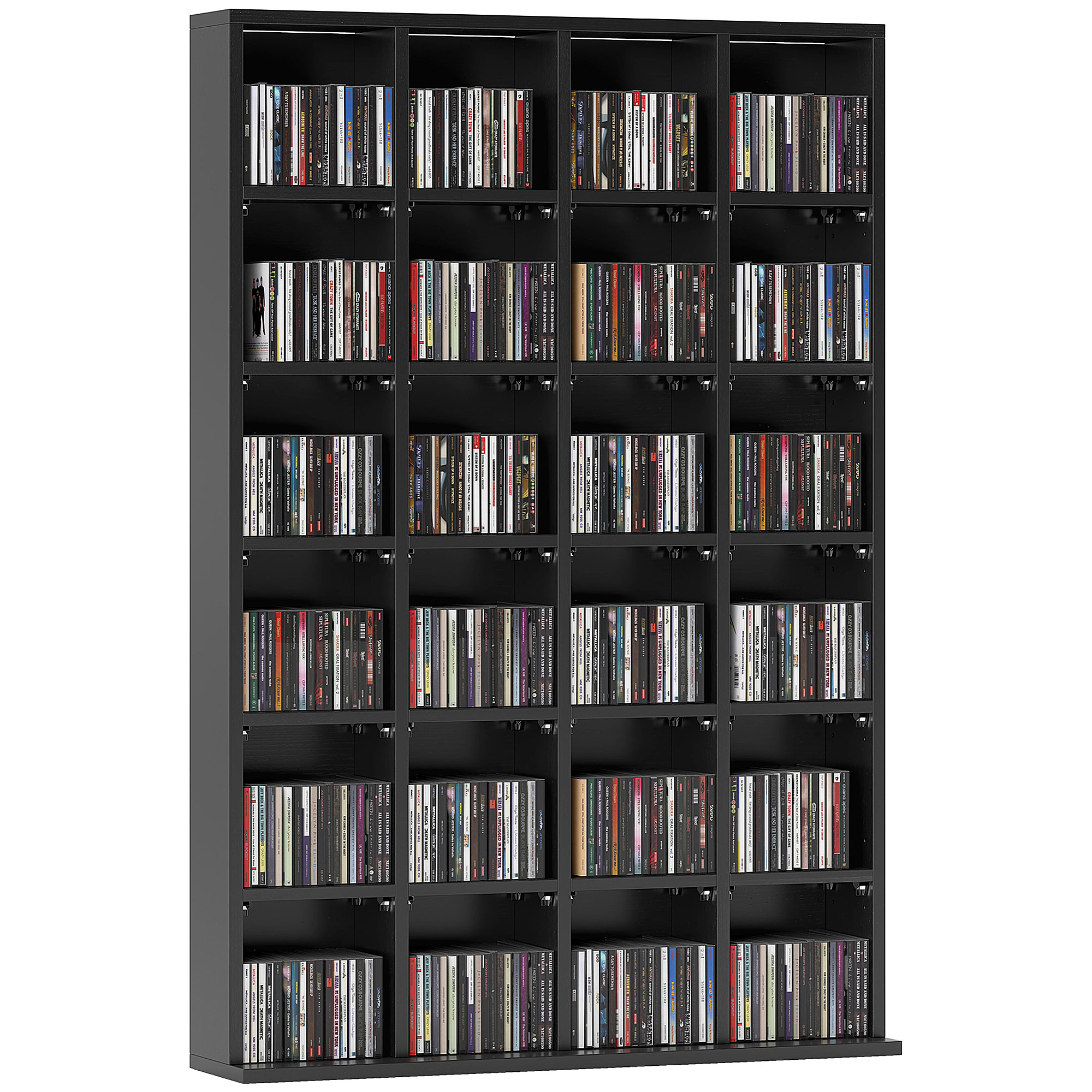 Homcom - Tagère Rangement Cd/dvd Meuble De Rangement Pour 480 Cds 24 Compartiments Réglables En Hauteur 89 X 20 X 130 Cm Noir