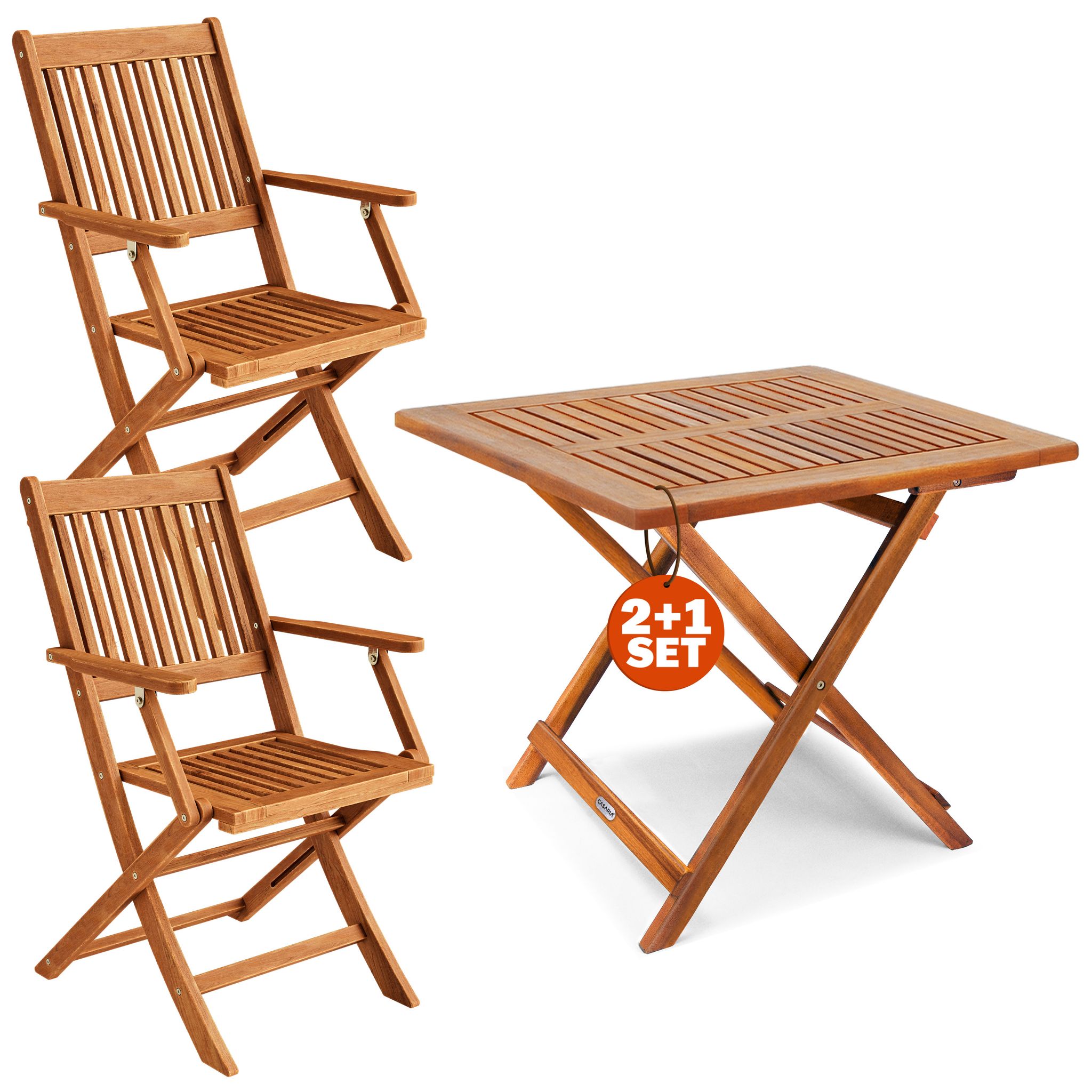 Casaria 3 Piece Balcony Furniture Set For 2 Persons Weatherproof Fsc®-certified Acacia Wood 2x Foldable Chairs 160kg Capacity 1x Folding Table Garden Patio