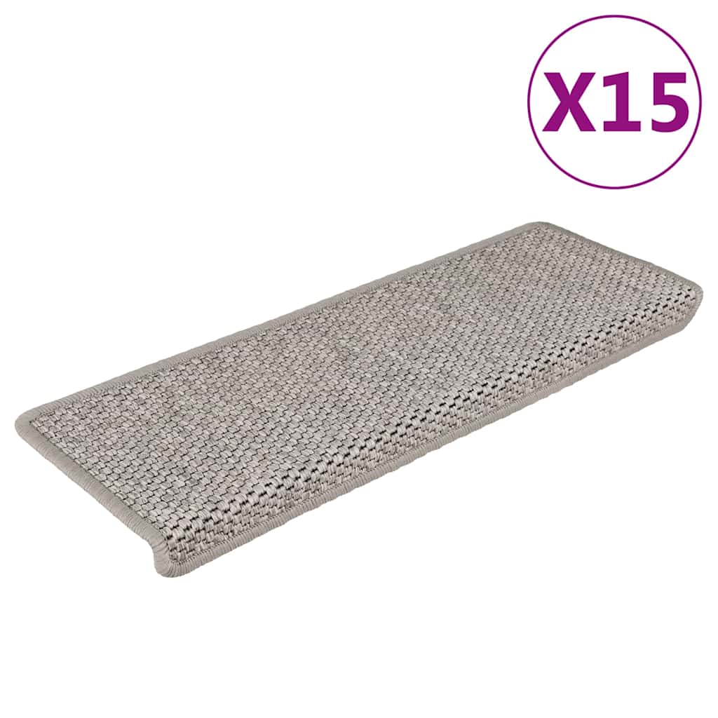 Stair Mats Self-adhesive Sisal-look 15 Pcs 65x21x4 Cm Silver Vidaxl