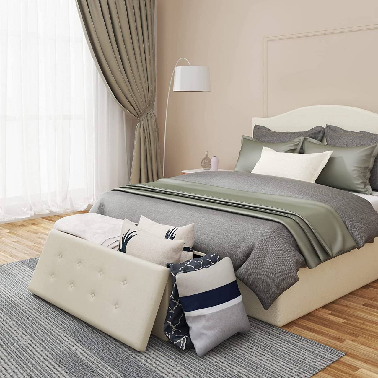 Woltu Beige Sitzhocker Fußhocker Mit Stauraum Aus Samt Cremeweiß