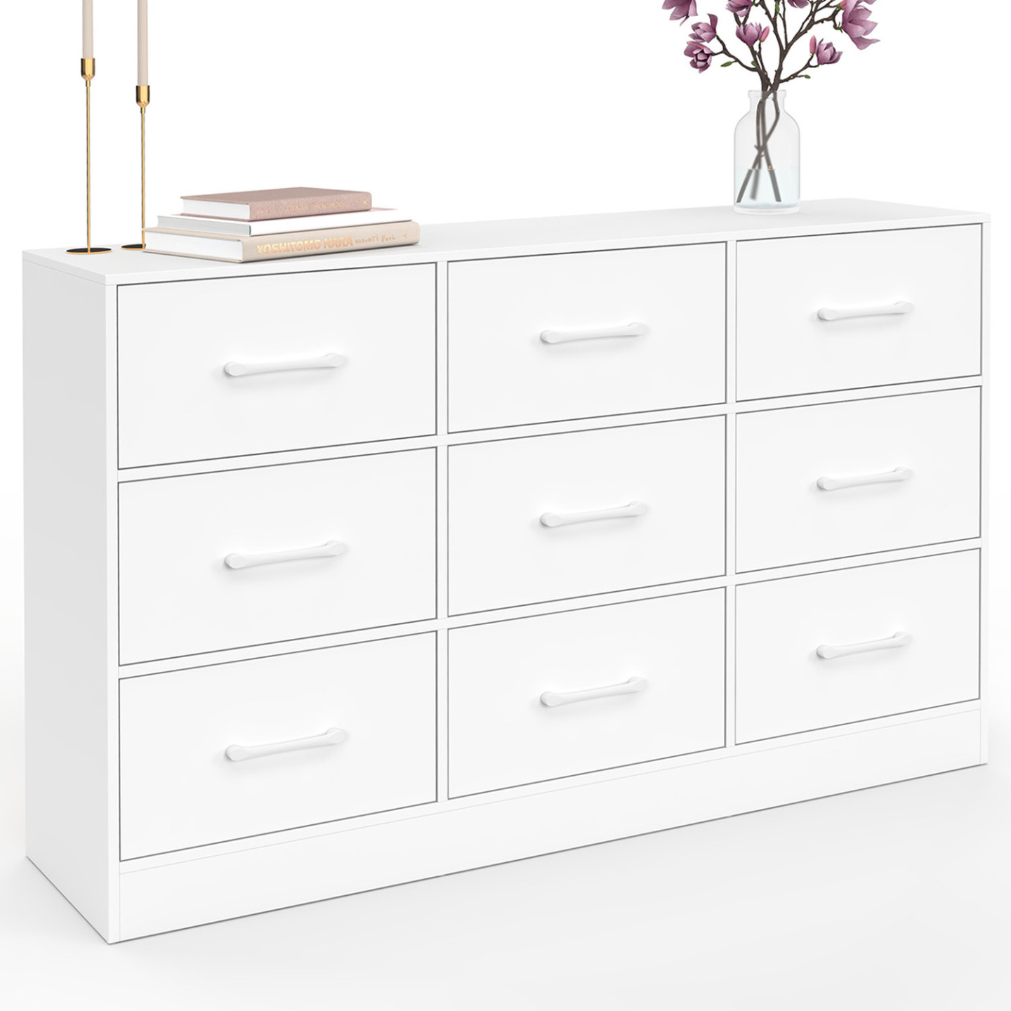 Idmarket – Commode 9 Tiroirs En Tissu Blanc 113 Cm – Rangement Élégant