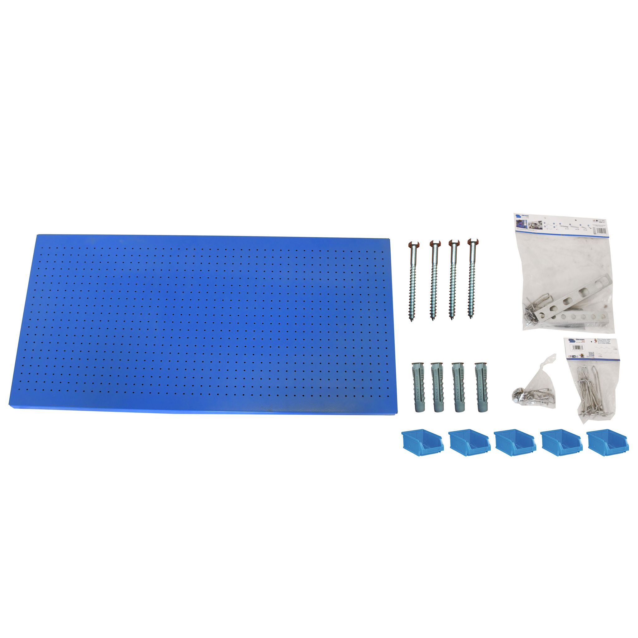 Panneau mural perforé porte-outils bleu 600x1200 mm, lot de 30 crochets et accessoires
