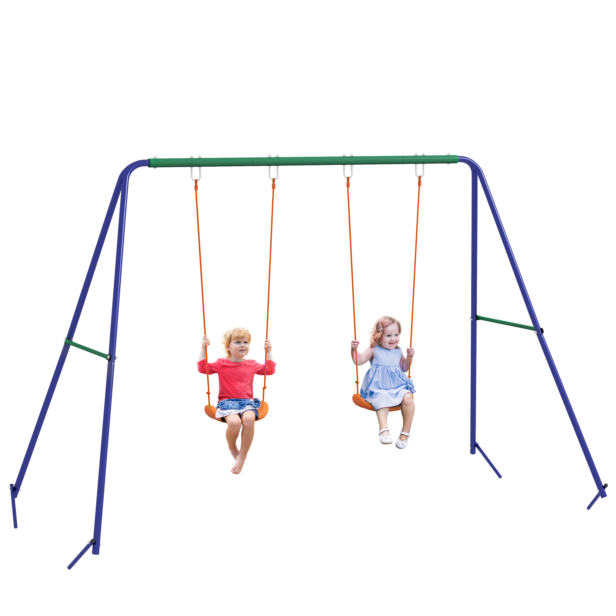 Outsunny Kinderschaukel-set, Schaukelgestell Mit 2 Schaukeln, Schaukelgerüst, Gartenschaukel Für Zwei Kinder 3-8 Jahre, Stahl, 2,69 X 1,6 X 1,8 M