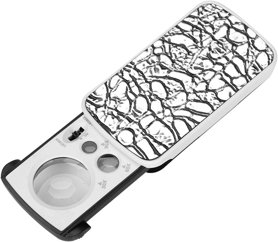 Loupe de poche éclairée 30x, 60x et 90x en ABS et cuir, 2 LED et lumière UV, 85 mm