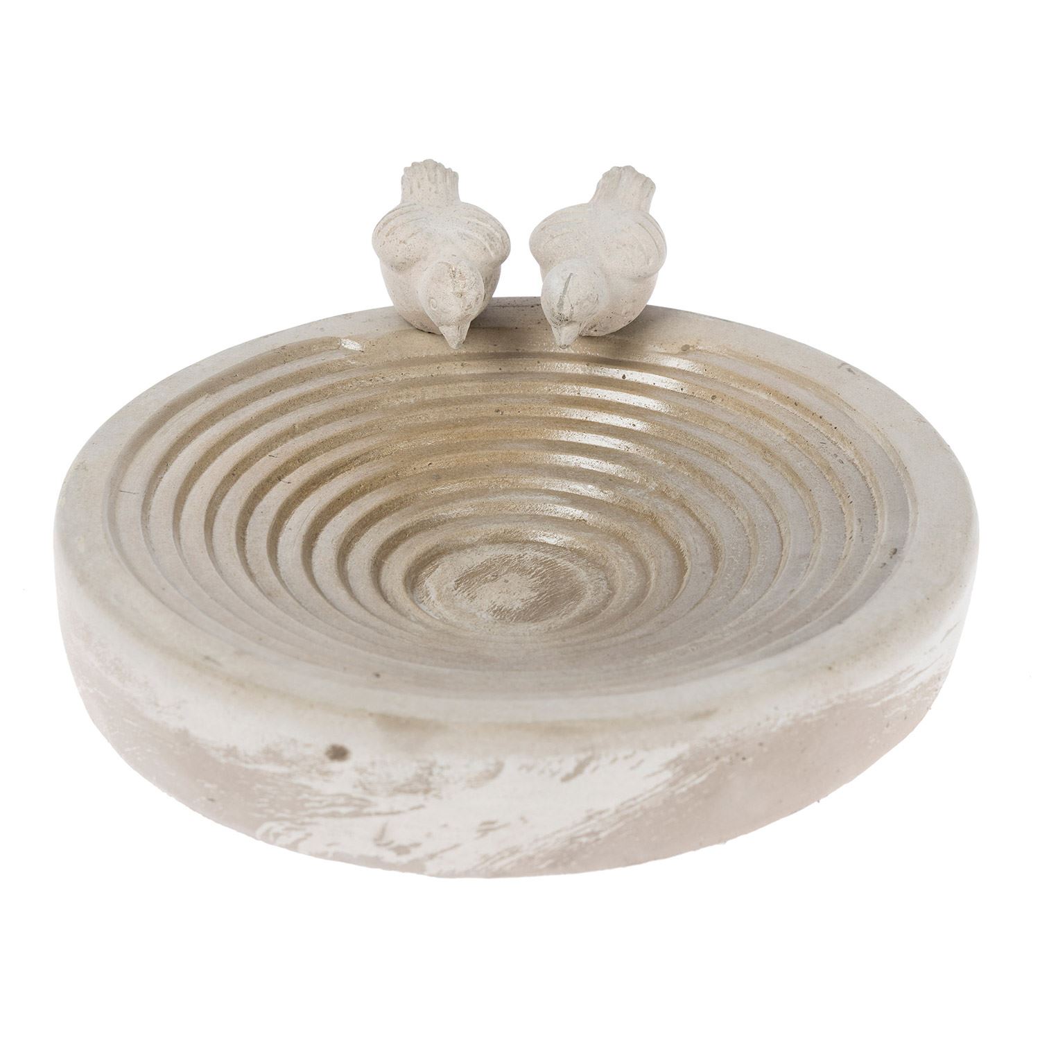 Homescapes - White Round Concrete Birdbath Heavyweight With Love Birds Decoration