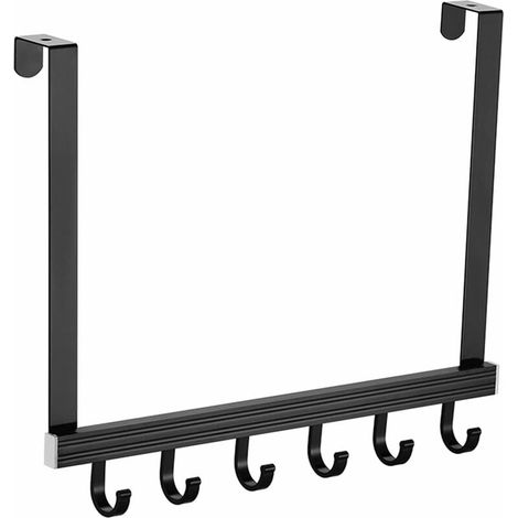 Crochet de porte incurvé en acier noir, fixation adhésive sans perçage, lot de 6