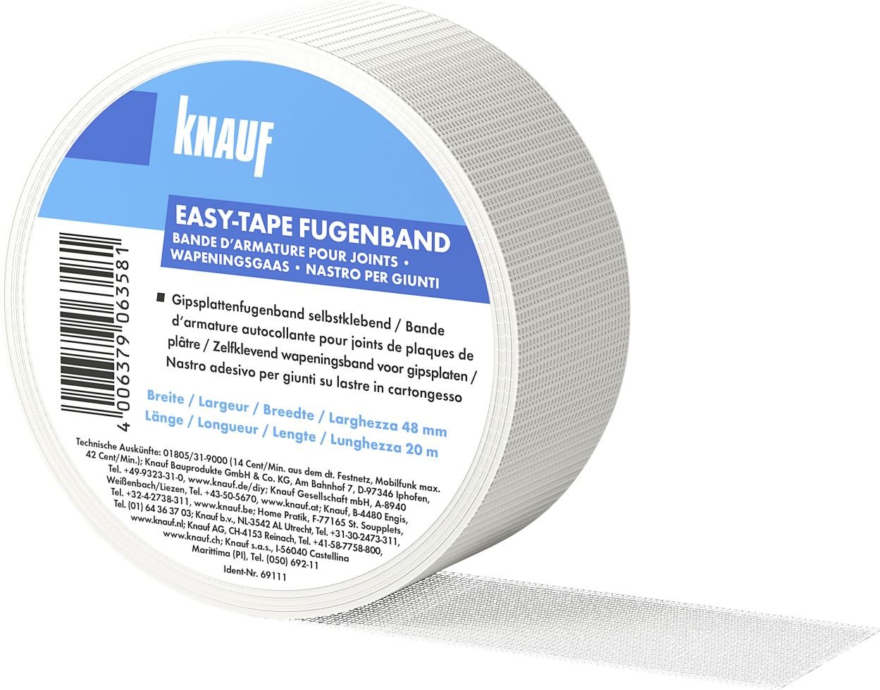 Knauf - Easy-tape Fugenband Selbstklebend Spachtelarbeiten Glasfaser Fugenstreifen