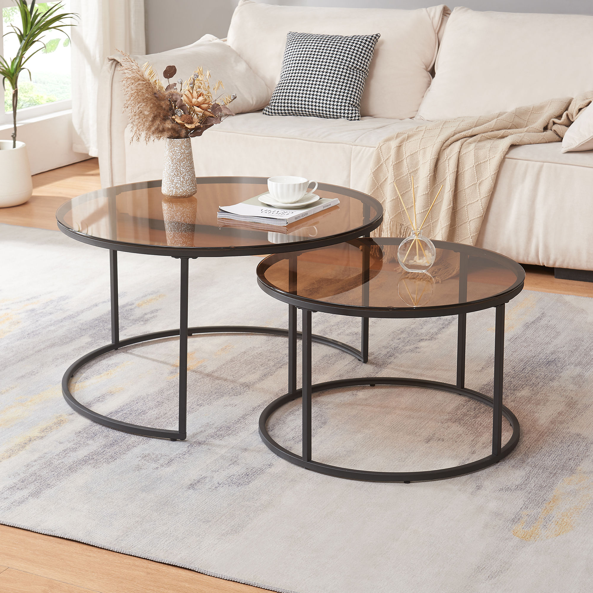 Set De 2 Tables Basses Kokkola Gigognes Verre Fumé Marron